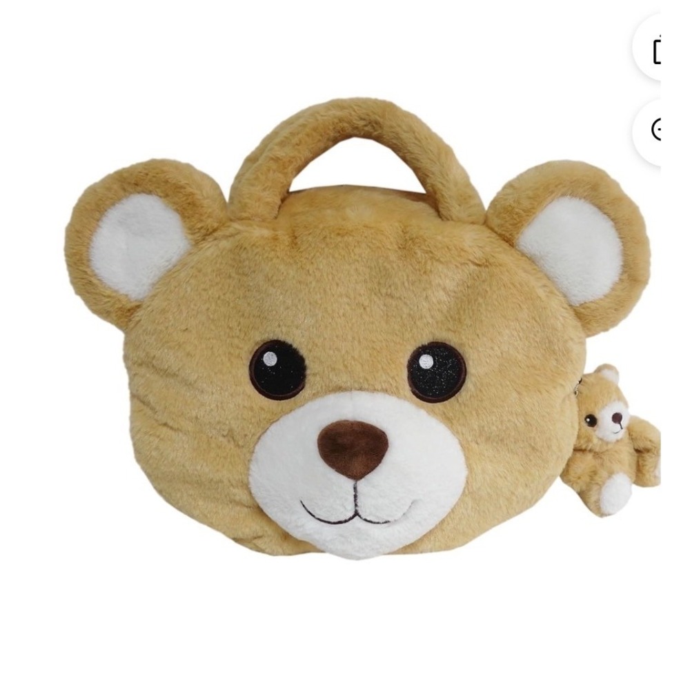 Tan Plush Teddy Bear Handbag Faux Fur Crossbody Bag with Mini Bear Charm Novelty
